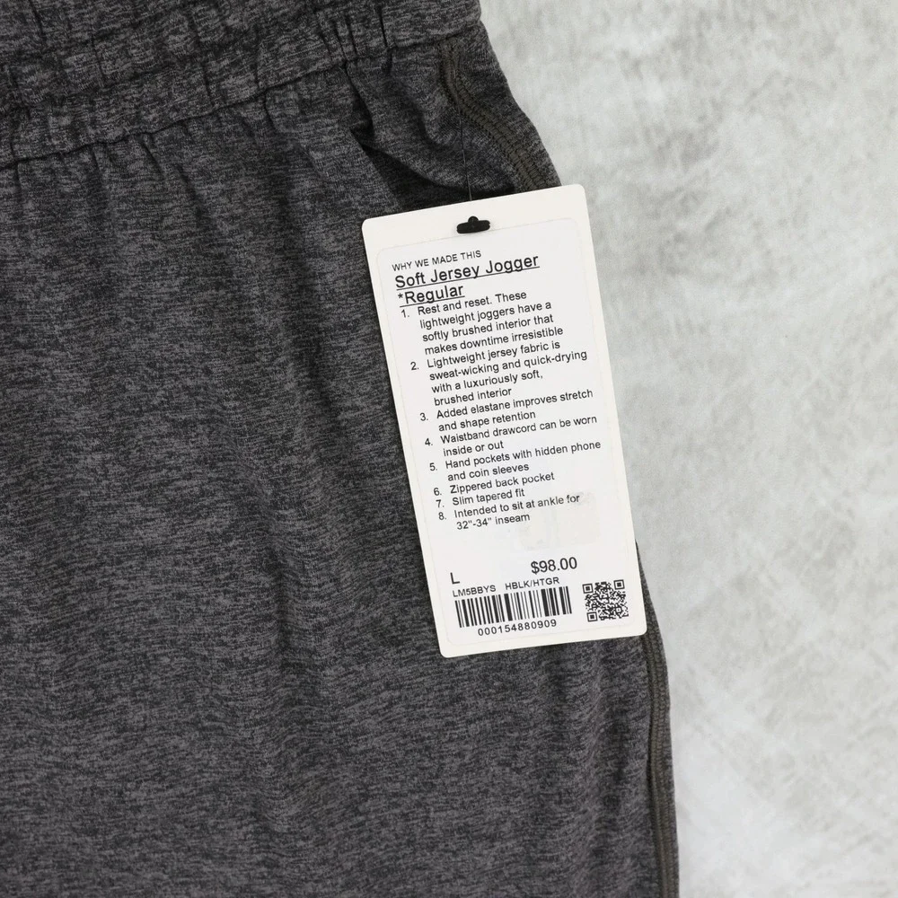 New Lululemon Soft Jersey Jogger Men Large Gray Heathered Slim Tapered M5BBYS